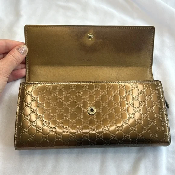Gucci Micro Guccissima Bronze Patent Leather Long Wallet - Picture 7 of 13